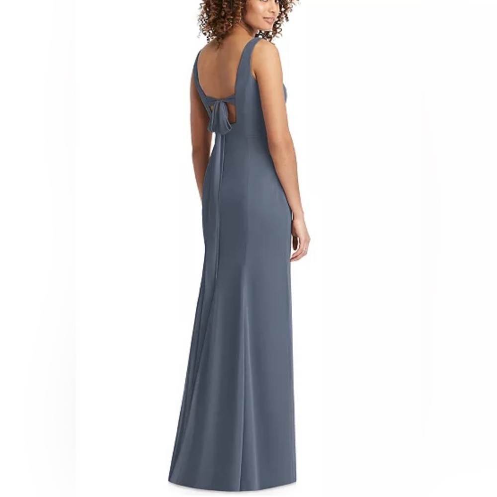 Social Bridesmaids Bow-Back Sleeveless Chiffon Gown In Silverstone, Size 10r